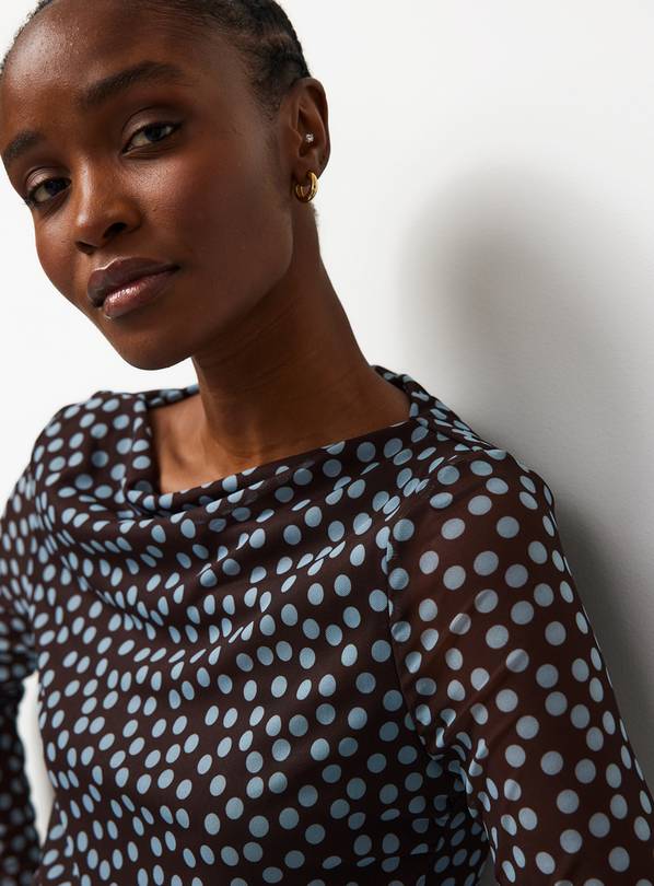 Brown Spotty Print Mesh Long Sleeve Top 16